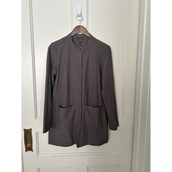 Eileen Fisher Mandarin Collar Button Front Blazer Womens Size Medium Brown - Picture 1 of 7